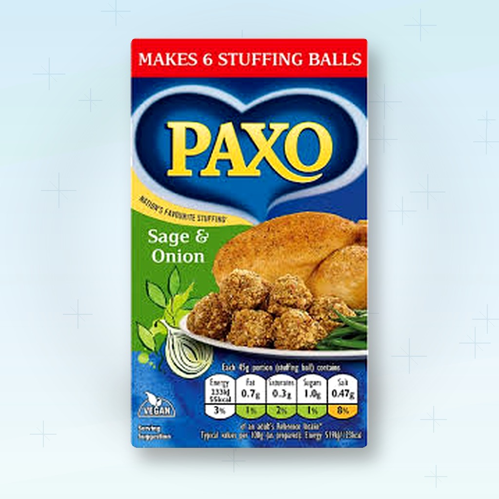 Paxo Sage & Onion Stuffing Mix Original Recipe – Classic British Breadcrumb Stuffing for Chicken, Turkey, Roast Dinners – Savory Herb Seasoning Blend with Sage & Onion – Makes 6 Stuffing Balls – Authentic UK Imported Food
