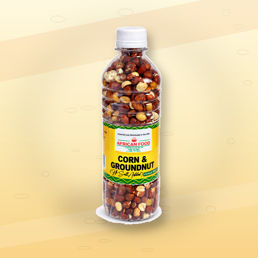 AFRICAN FOOD Corn & Groundnut Hot & Salty Snack Mix – Roasted Peanuts and Corn Crunchy African Snack, Protein Rich Savory Party Snack, Nigerian Style Groundnut Mix, Ready to Eat Spicy Nut Snack Bottle, Traditional African Street Food Flavor