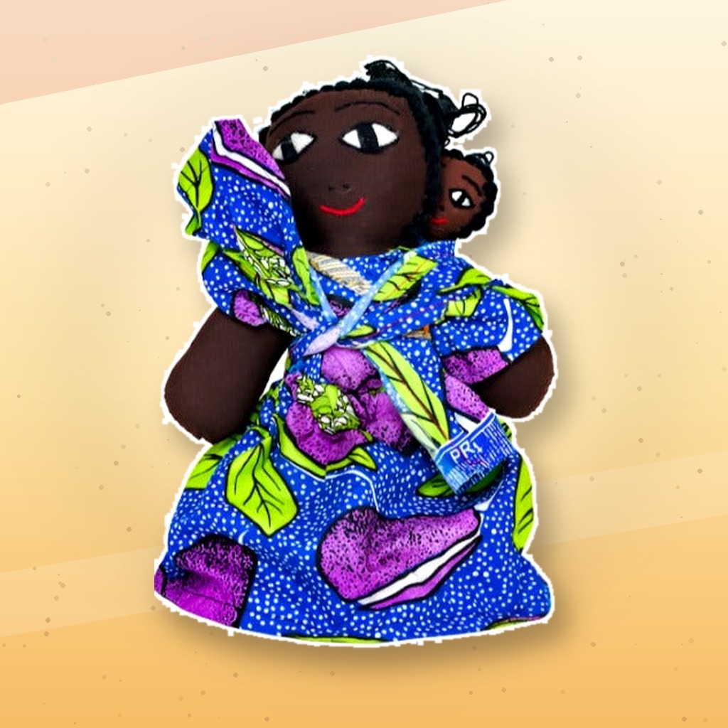 African Doll Mama with Baby - Blue