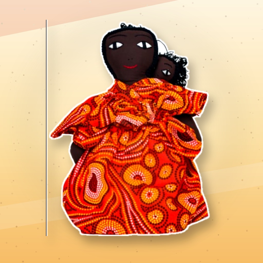 African Baby Doll Mama with Baby - Red