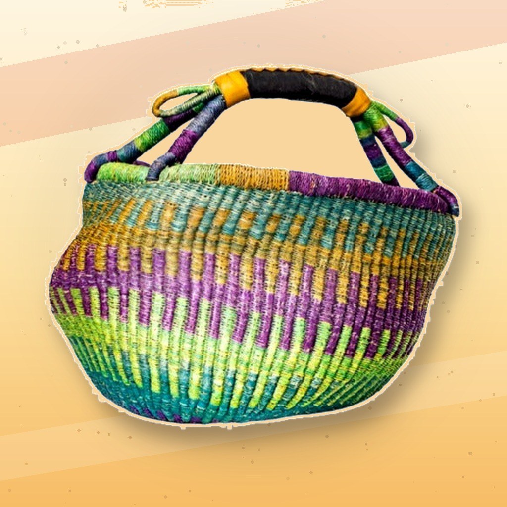 African Colorful Hand Woven Raffia Basket Bag from Ghana