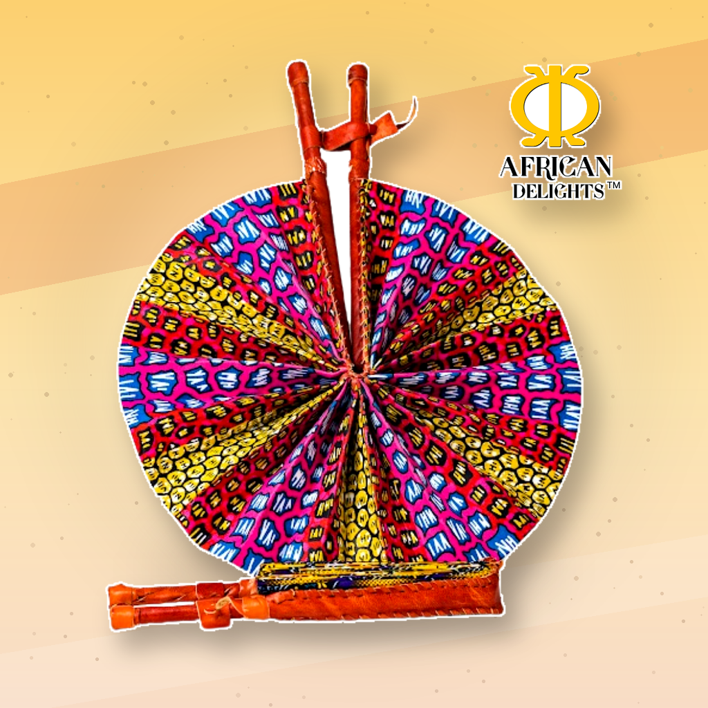 Foldable African Hand Fan Genuine Leather Handle