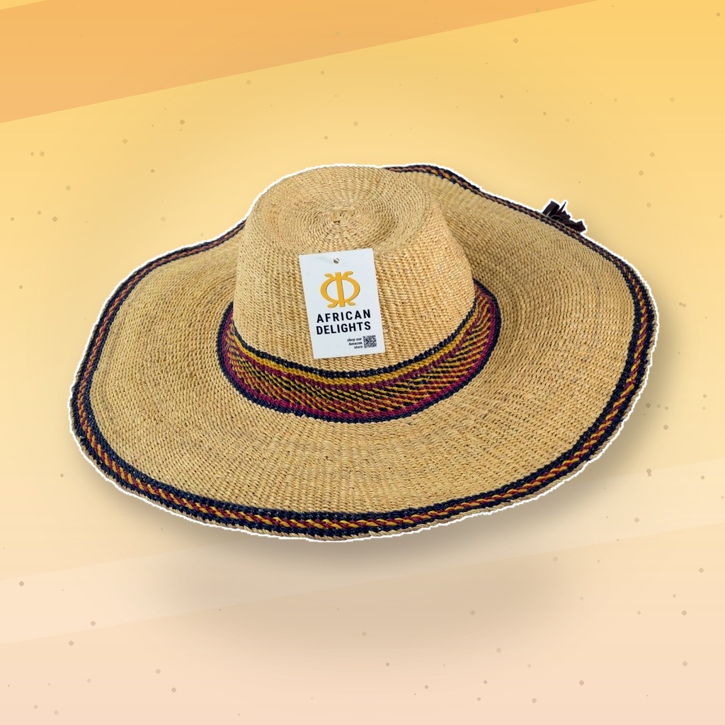 Adult Size Adjustable African Straw Sun Hat, 8 inches