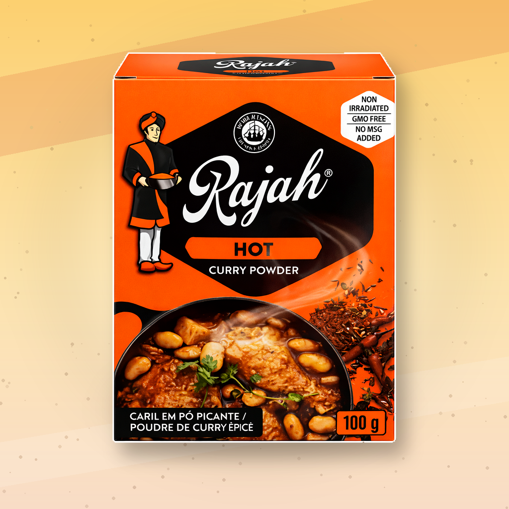Rajah Hot Curry Powder 100g (3.5 oz) – Authentic Spicy Indian Curry Spice Blend – Bold Heat Curry Seasoning for Chicken, Meat, Vegetables & Vegan Recipes – Non-Irradiated, GMO Free, No MSG Added