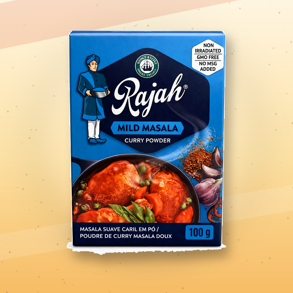 Rajah Mild Masala Curry Powder 100g | Authentic Indian Curry Masala Spice Blend | Mild Heat, Rich Aroma | Traditional Masala for Chicken, Meat, Vegetables & Lentils | Non-Irradiated, GMO Free, No MSG Added | Premium Curry Powder
